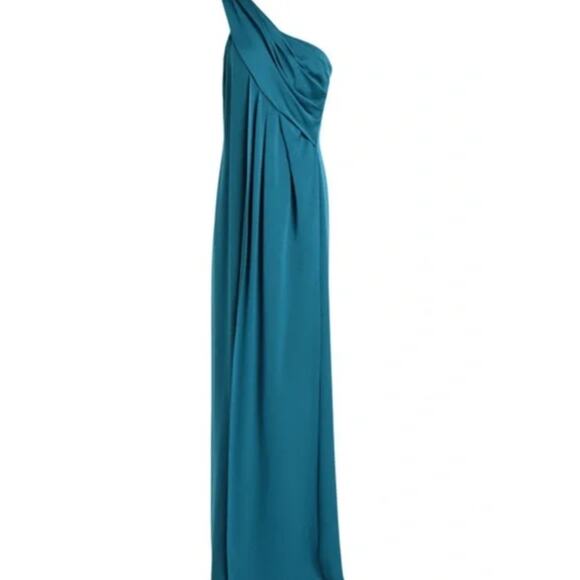 Rachel Zoe Draped Turquoise On Shoulder Kareen Gown Sz 8 - Picture 10 of 12